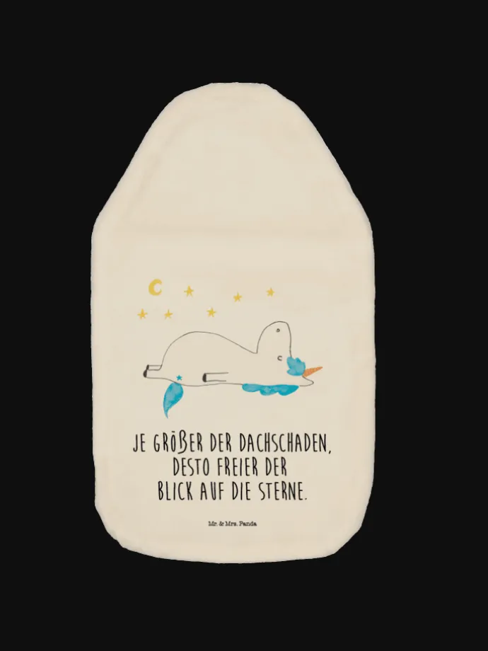 Wärmflasche Einhorn Sternenhimmel mit Spruch in Weiß
