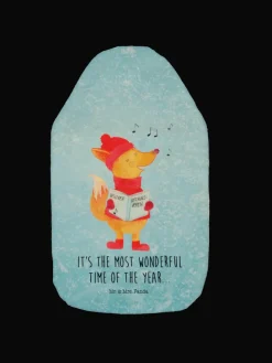 Wärmflasche Fuchs Sänger mit Spruch in Eisblau