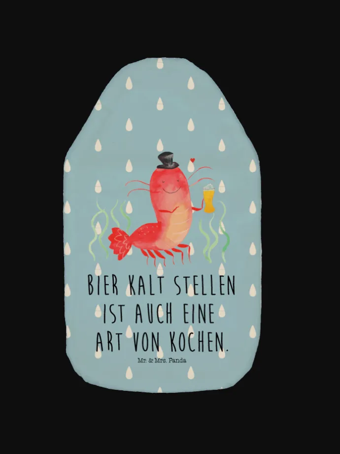 Wärmflasche Hummer Weizen mit Spruch in Blau Pastell