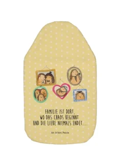 Wärmflasche Igel Familie mit Spruch in Gelb Pastell