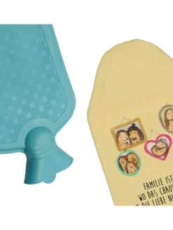 Wärmflasche Igel Familie mit Spruch in Gelb Pastell