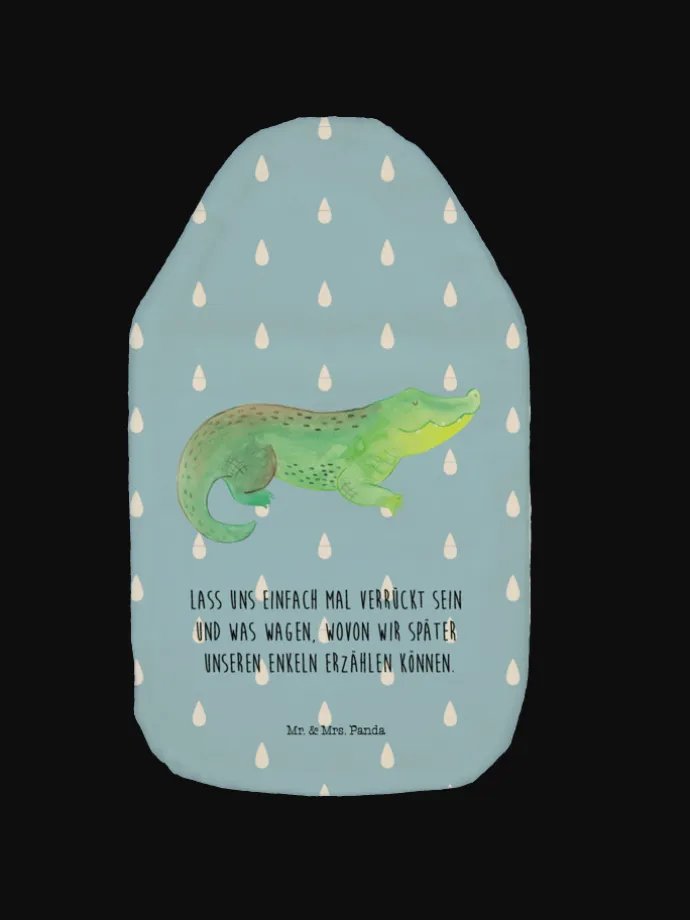 Wärmflasche Krokodil mit Spruch in Blau Pastell
