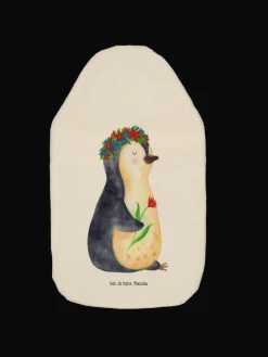 Wärmflasche Pinguin Blumen ohne Spruch in Weiß