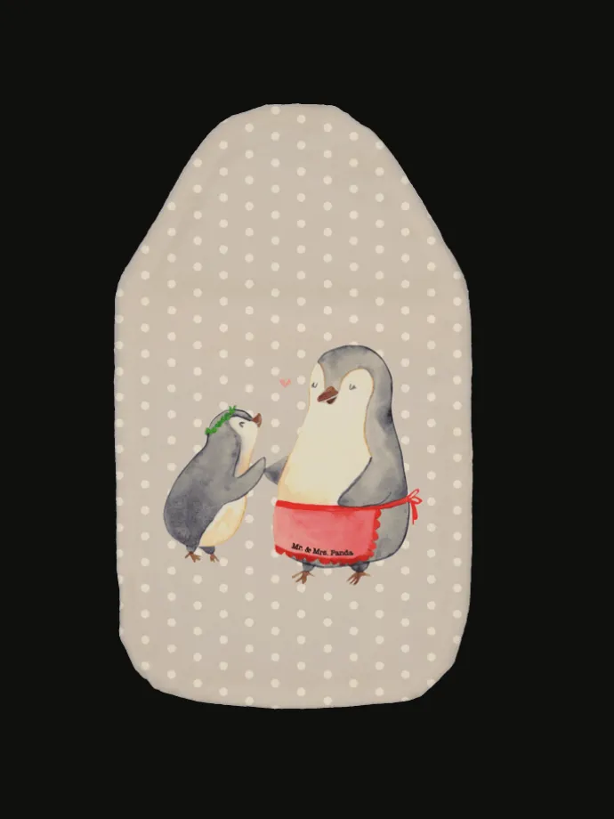 Wärmflasche Pinguin mit Kind ohne Spruch in Grau Pastell
