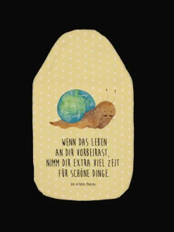 Wärmflasche Schnecke Sir mit Spruch in Gelb Pastell