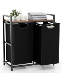 Wäschekorb 2 Fächer 90L in Schwarz