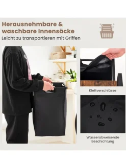 Wäschekorb 2 Fächer 90L in Schwarz