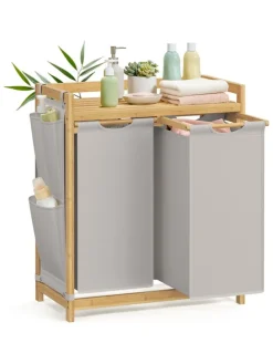 Wäschekorb in Hellgrau/ Hellbraun - (B)63 x (H)78 x (T)33 cm