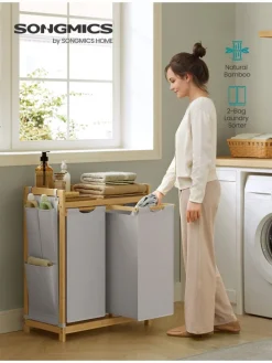 Wäschekorb in Hellgrau/ Hellbraun - (B)63 x (H)78 x (T)33 cm