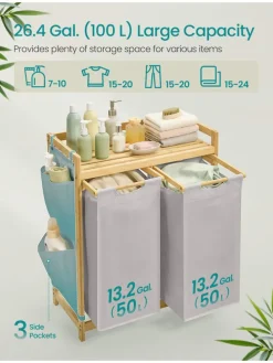 Wäschekorb in Hellgrau/ Hellbraun - (B)63 x (H)78 x (T)33 cm