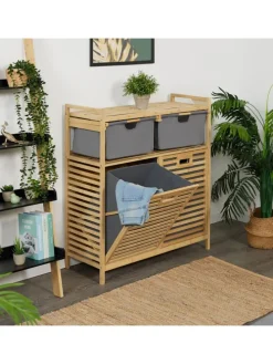 Wäschekorb in Natur/ Grau - (B)88 x (H)95 x (T)33 cm