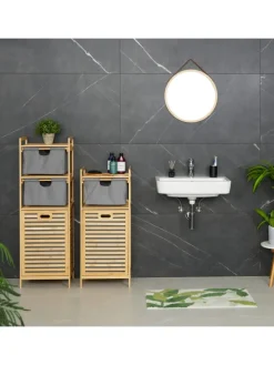 Wäschekorb in Natur/ Grau - (B)40 x (H)120 x (T)33 cm