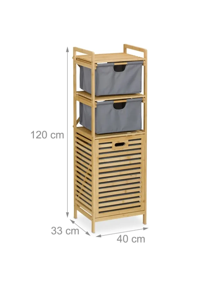 Wäschekorb in Natur/ Grau - (B)40 x (H)120 x (T)33 cm