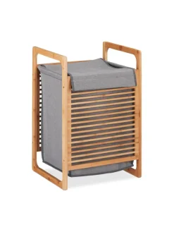 Wäschekorb in Natur/Grau - (B)40 x (H)60 x (T)35 cm