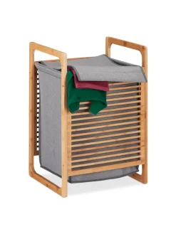 Wäschekorb in Natur/Grau - (B)40 x (H)60 x (T)35 cm