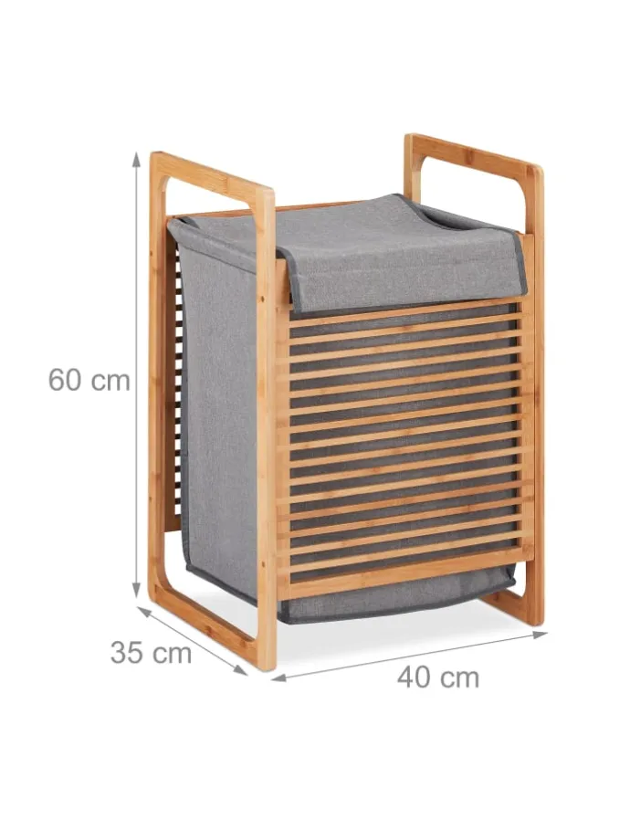 Wäschekorb in Natur/Grau - (B)40 x (H)60 x (T)35 cm