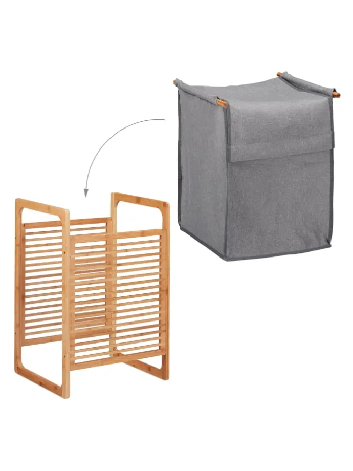 Wäschekorb in Natur/Grau - (B)40 x (H)60 x (T)35 cm