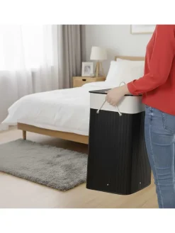 Wäschekorb in Schwarz - (B)40 x (H)60 x (T)30 cm