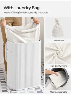 Wäschekorb in Weiß/ Hellbraun - (B)40 x (H)61 x (T)30 cm