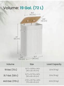 Wäschekorb in Weiß/ Hellbraun - (B)40 x (H)61 x (T)30 cm