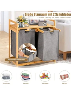 Wäschekorb mit 2 Fächer in Beige