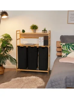 Wäschekorbregal in Natur/ Schwarz - (B)80 x (H)105 x (T)40 cm