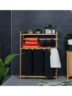 Wäschekorbregal in Natur/ Schwarz - (B)80 x (H)105 x (T)40 cm