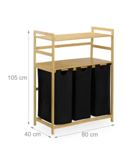 Wäschekorbregal in Natur/ Schwarz - (B)80 x (H)105 x (T)40 cm