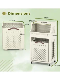 Wäschekorbwagen 40L mit Ablagen in Beige