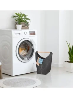 Wäschesammler in Dunkelgrau/ Natur - (B)62 x (H)68 x (T)34,5 cm