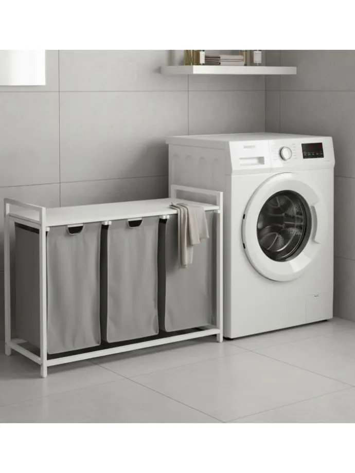 Wäschesammler in Grau/ Weiß - (B)109,5 x (H)73,5 x (T)33 cm