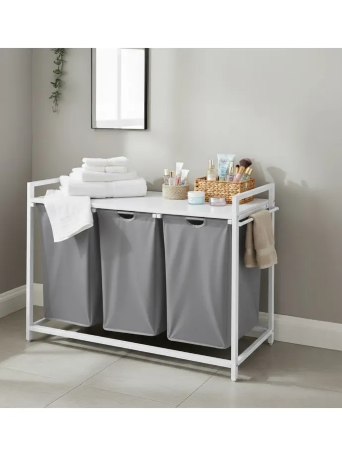 Wäschesammler in Grau/ Weiß - (B)109,5 x (H)73,5 x (T)33 cm