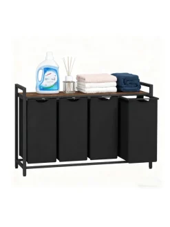 Wäschesammler in Schwarz/ Braun - (B)116 x (H)72 x (T)33 cm