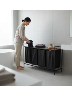 Wäschesammler in Schwarz/ Braun - (B)116 x (H)72 x (T)33 cm