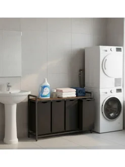 Wäschesammler in Schwarz/ Braun - (B)116 x (H)72 x (T)33 cm