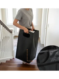 Wäschesammler in Schwarz/ Braun - (B)116 x (H)72 x (T)33 cm