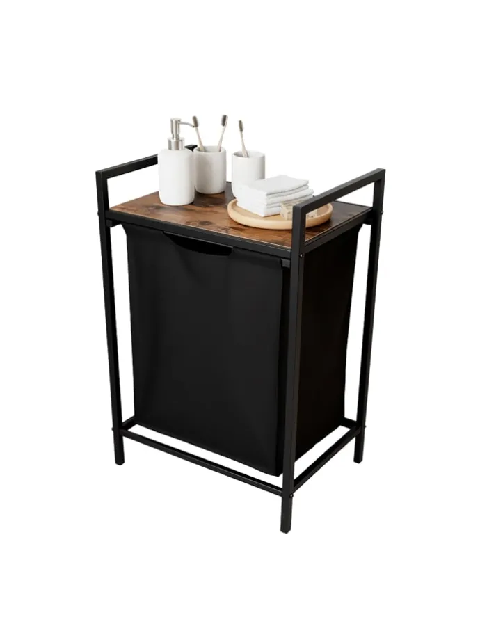 Wäschesammler in Schwarz/ Braun - 65 L