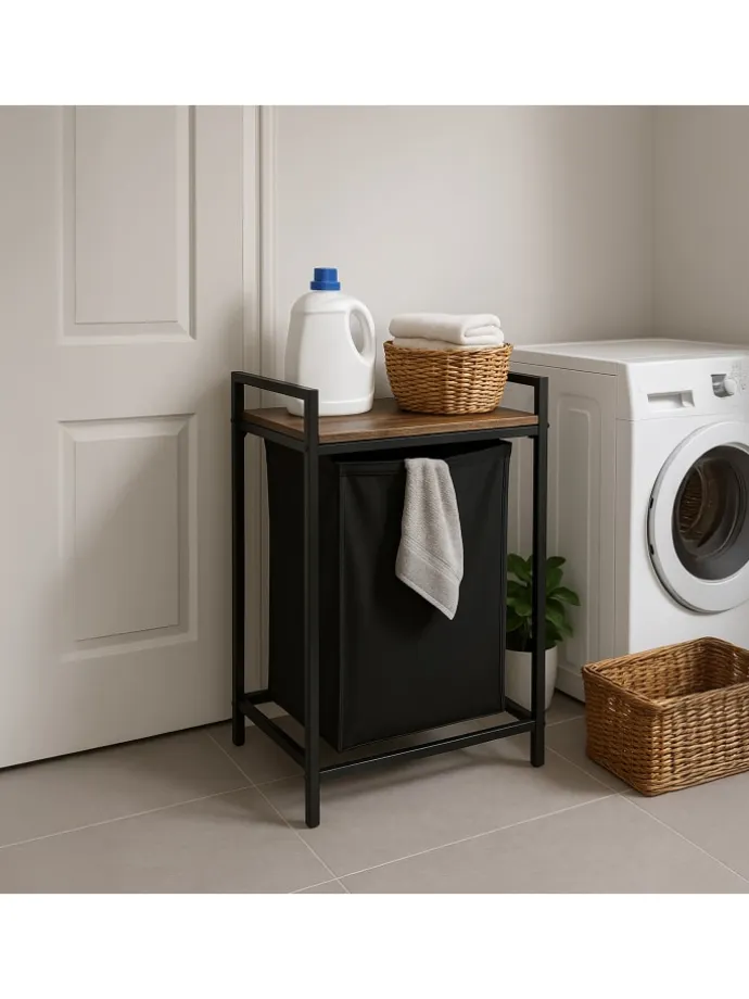 Wäschesammler in Schwarz/ Braun - 65 L