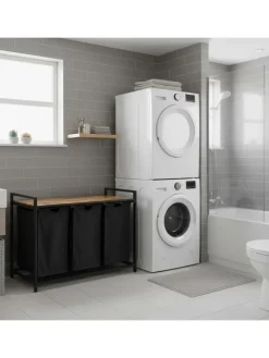 Wäschesammler in Schwarz/ Natur - (B)109,5 x (H)73,5 x (T)33 cm