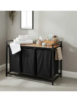 Wäschesammler in Schwarz/ Natur - (B)109,5 x (H)73,5 x (T)33 cm