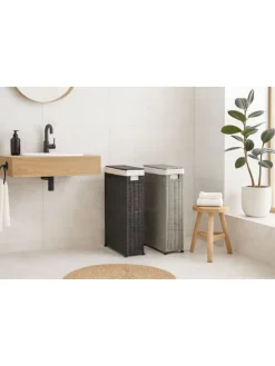 Wäschesammler Raumspar-Wäschekorb in schwarz