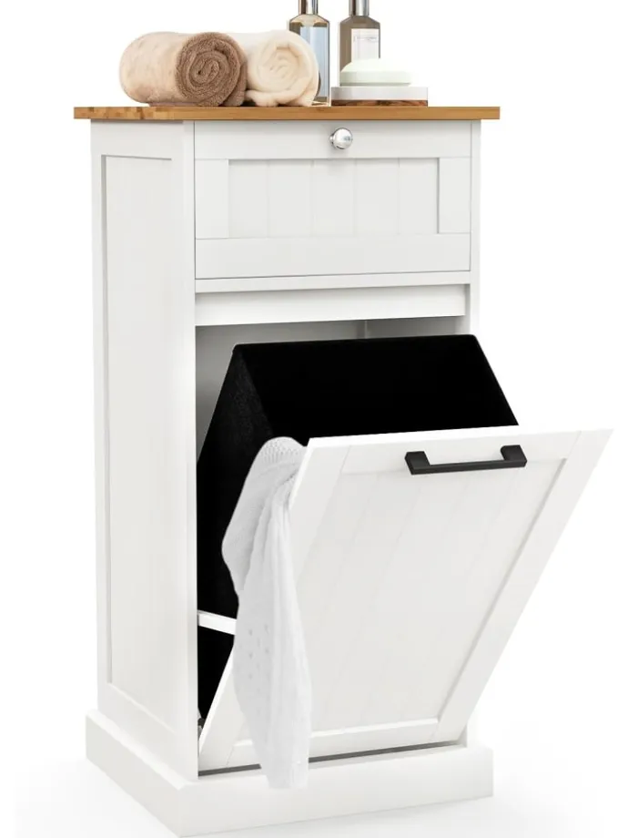 Wäscheschrank mit Wäschekorb 40 x 37 x 82 cm in Weiß