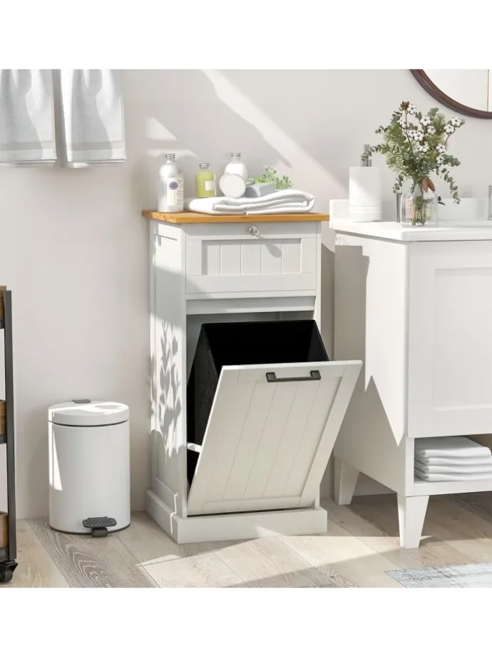 Wäscheschrank mit Wäschekorb 40 x 37 x 82 cm in Weiß