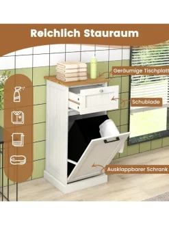 Wäscheschrank mit Wäschekorb 40 x 37 x 82 cm in Weiß