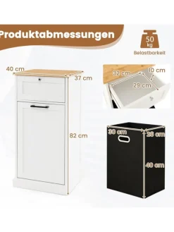 Wäscheschrank mit Wäschekorb 40 x 37 x 82 cm in Weiß