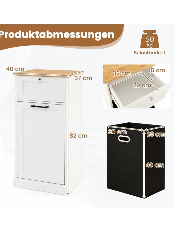 Wäscheschrank mit Wäschekorb 40 x 37 x 82 cm in Weiß