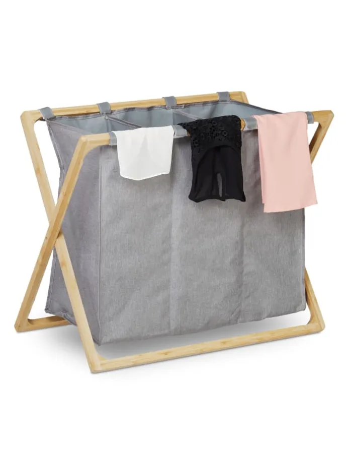 Wäschesortierer in Grau/Natur - 3x 28 l