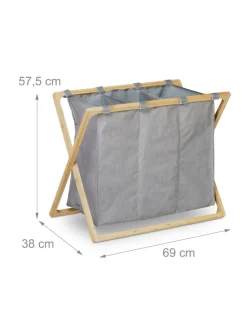 Wäschesortierer in Grau/Natur - 3x 28 l