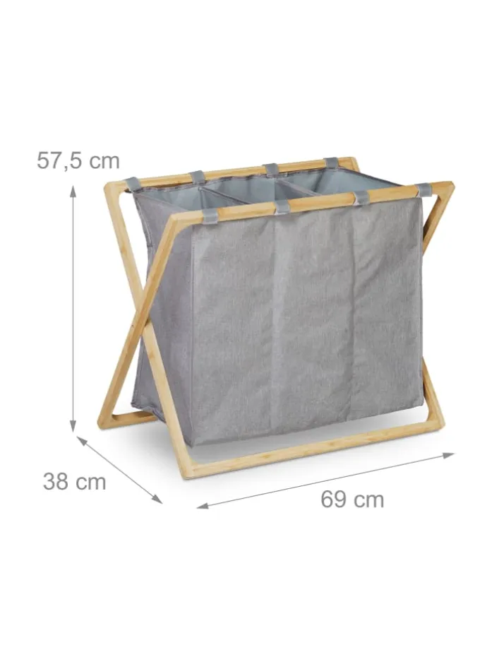 Wäschesortierer in Grau/Natur - 3x 28 l