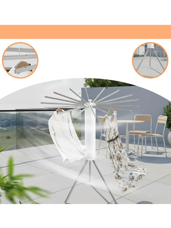 Wäscheständer in Weiß/ Silber - (H)121 x Ø112 cm